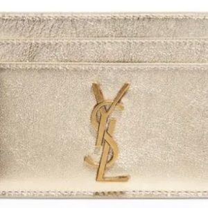 YSL metallic gold leather card holder